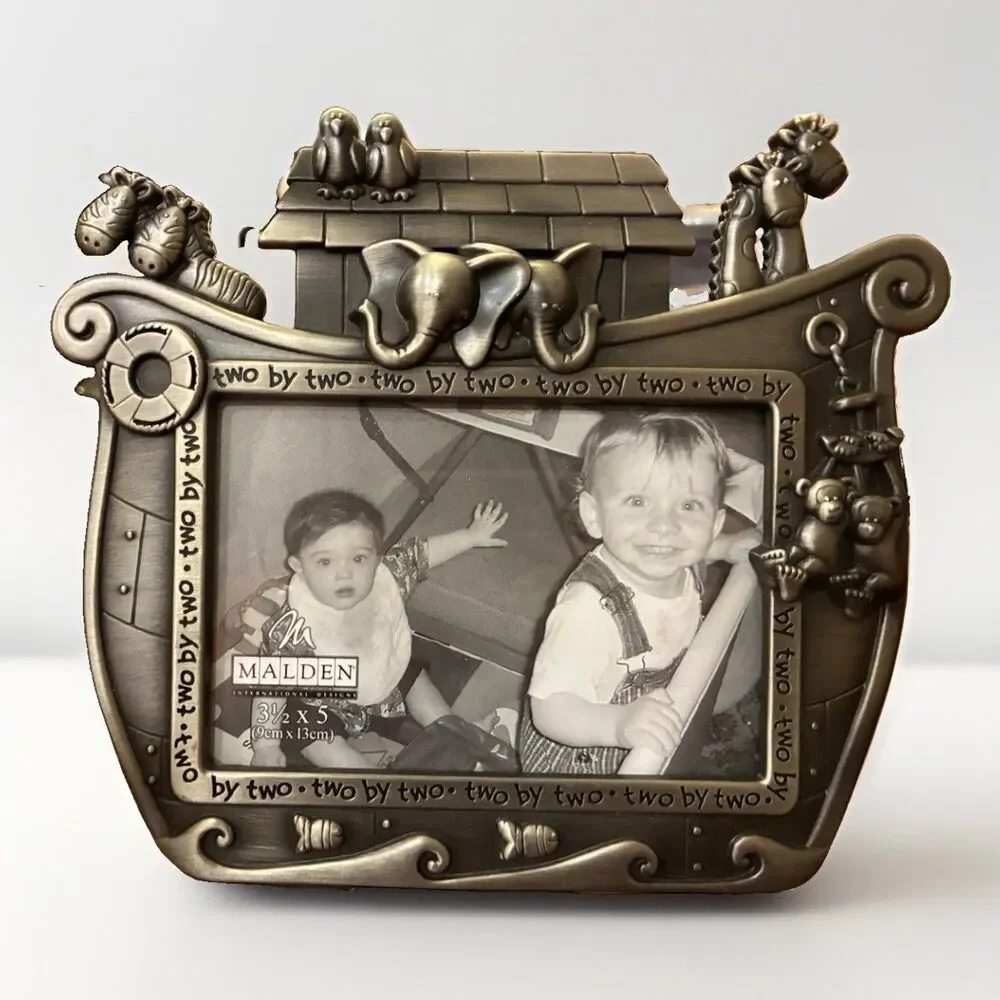 Malden Noah's Ark Two by Two Pewter 3.5x5 Tabletop Photo Frame